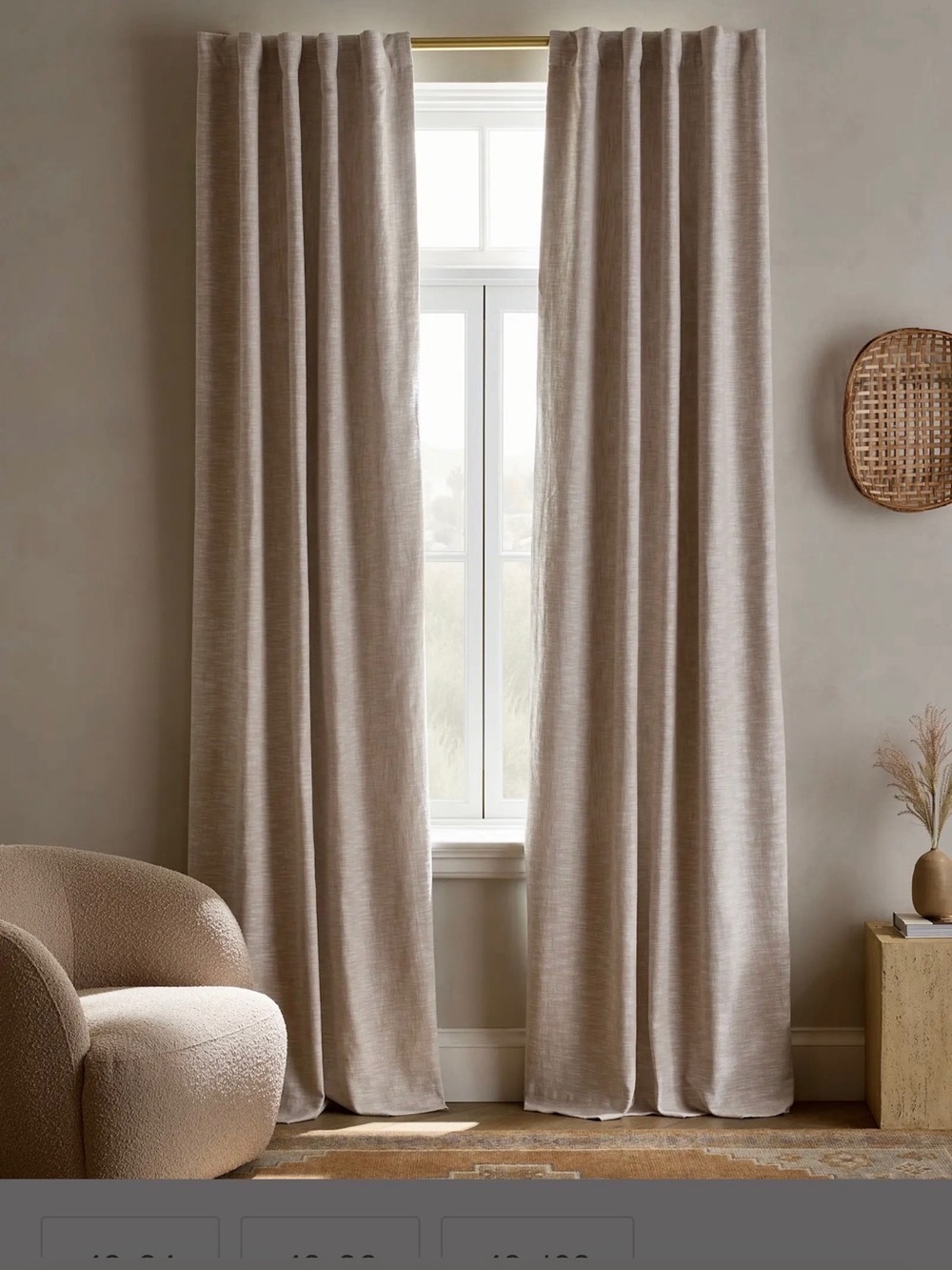 NWOT Quince Oatmeal Cotton Slub Room Darkening Curtain Panel - Retail 60